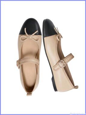 Women's Ballet Flats Cap Toe Bow Buckle Mary Jane Faux Leather Dress Shoes